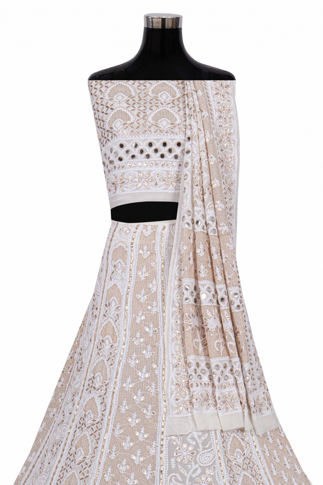 Ada Hand Embroidered White Pure Georgette Lucknowi Chikankari Lehenga Set With Gota Patti Work 01A162841