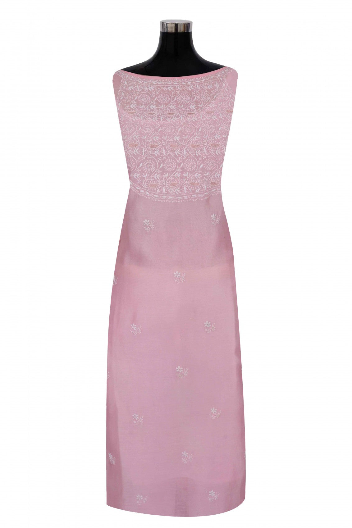 Ada Hand Embroidered Powder Pink Chanderi Lucknowi Chikankari Semi-Stitched Anarkali Kurta Dupatta Set 01A248289