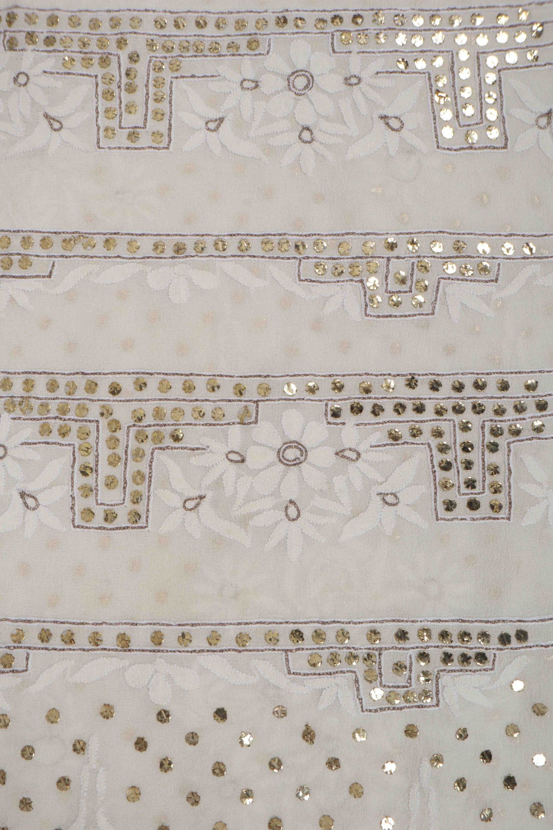 Ada Hand Embroidered Off White Pure Georgette Lucknowi Chikankari Unstitched Kurta Dupatta Set With Muqaish Work A414394