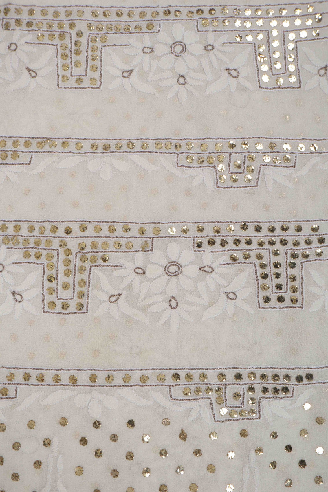 Ada Hand Embroidered Off White Pure Georgette Lucknowi Chikankari Unstitched Kurta Dupatta Set With Muqaish Work A414394