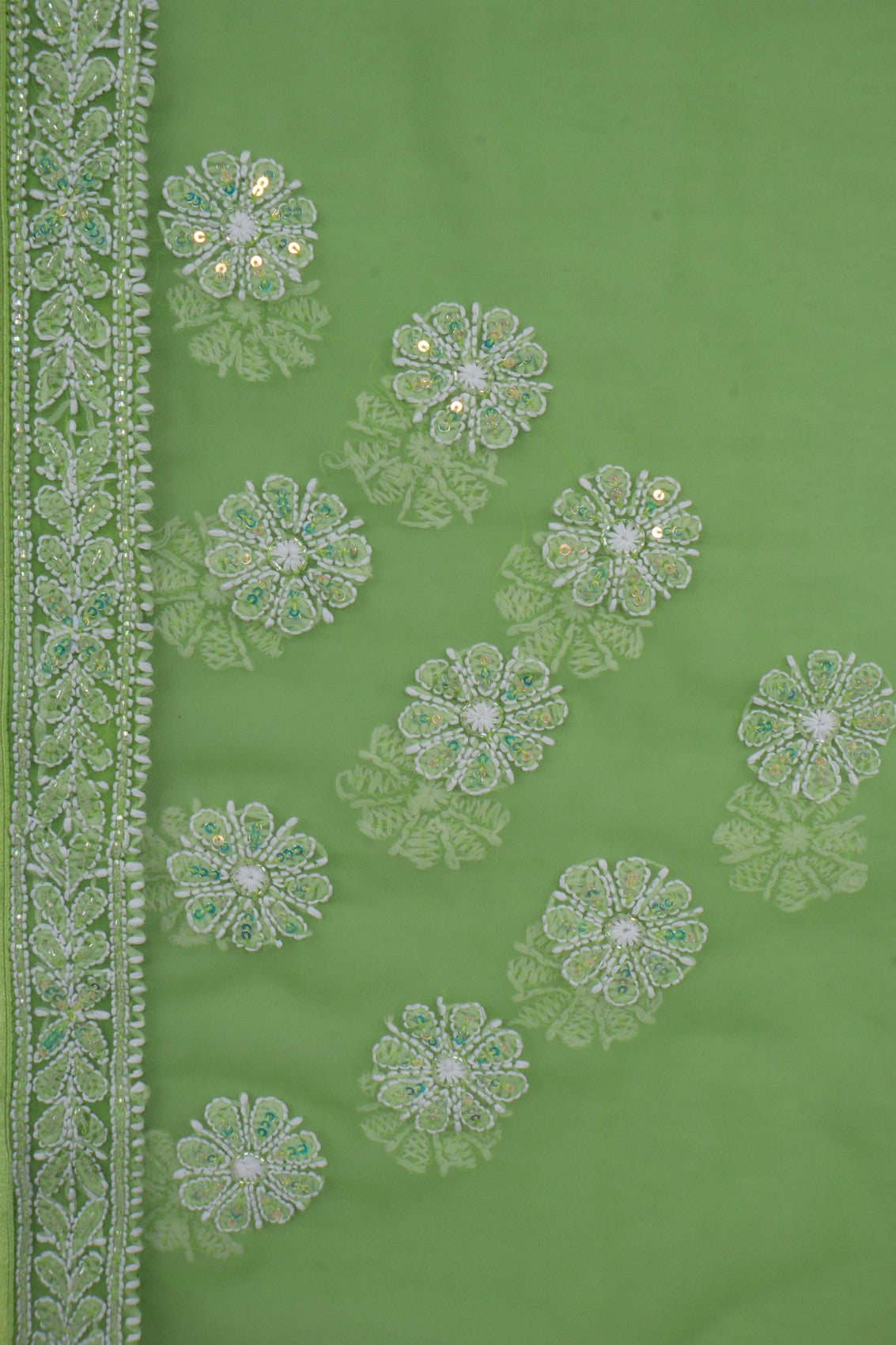 Ada Hand Embroidered Pear Green Georgette Lucknowi Chikankari Saree/Blouse with Cutdana Work 01A131034