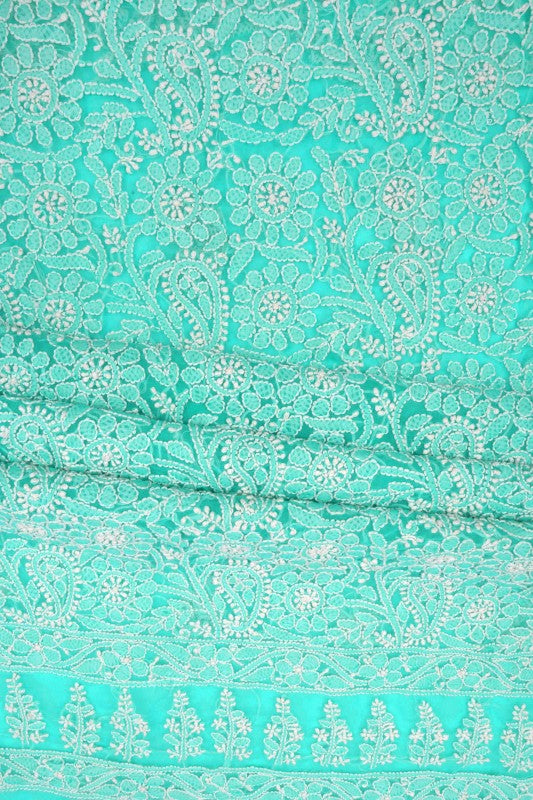 Ada Hand Embroidered Sea Green Georgette Lucknowi Chikan Unstitched Suit Piece A608153