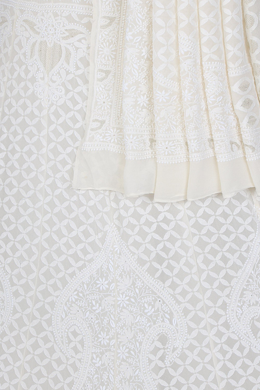 Ada Hand Embroidered White Pure Georgette Lucknowi Chikankari Lehenga Set A594298
