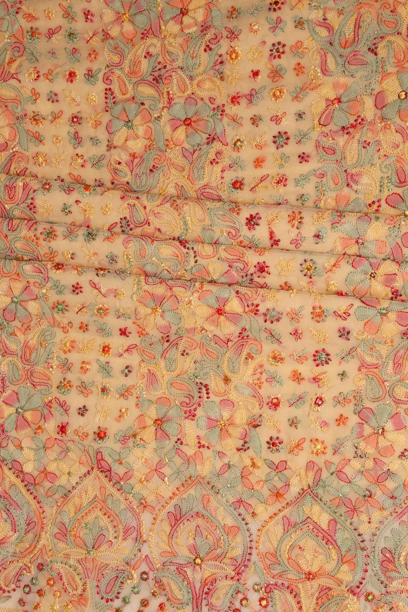 Ada Hand Embroidered Fawn Georgette Lucknowi Chikankari Unstitched Suit Piece A211178