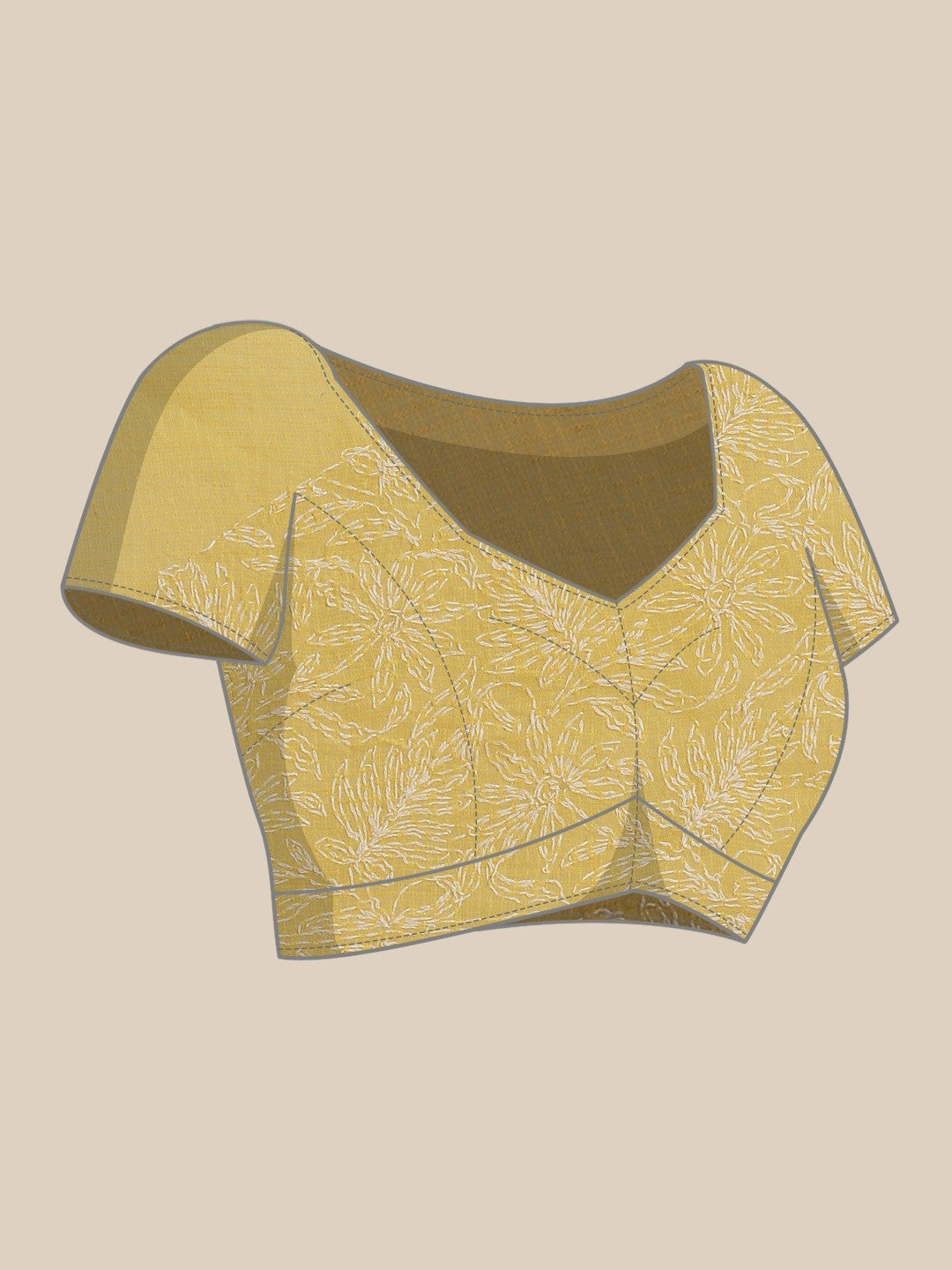 Ada Hand Embroidered Yellow Kota Lucknow Chikan Saree With Blouse-A311288