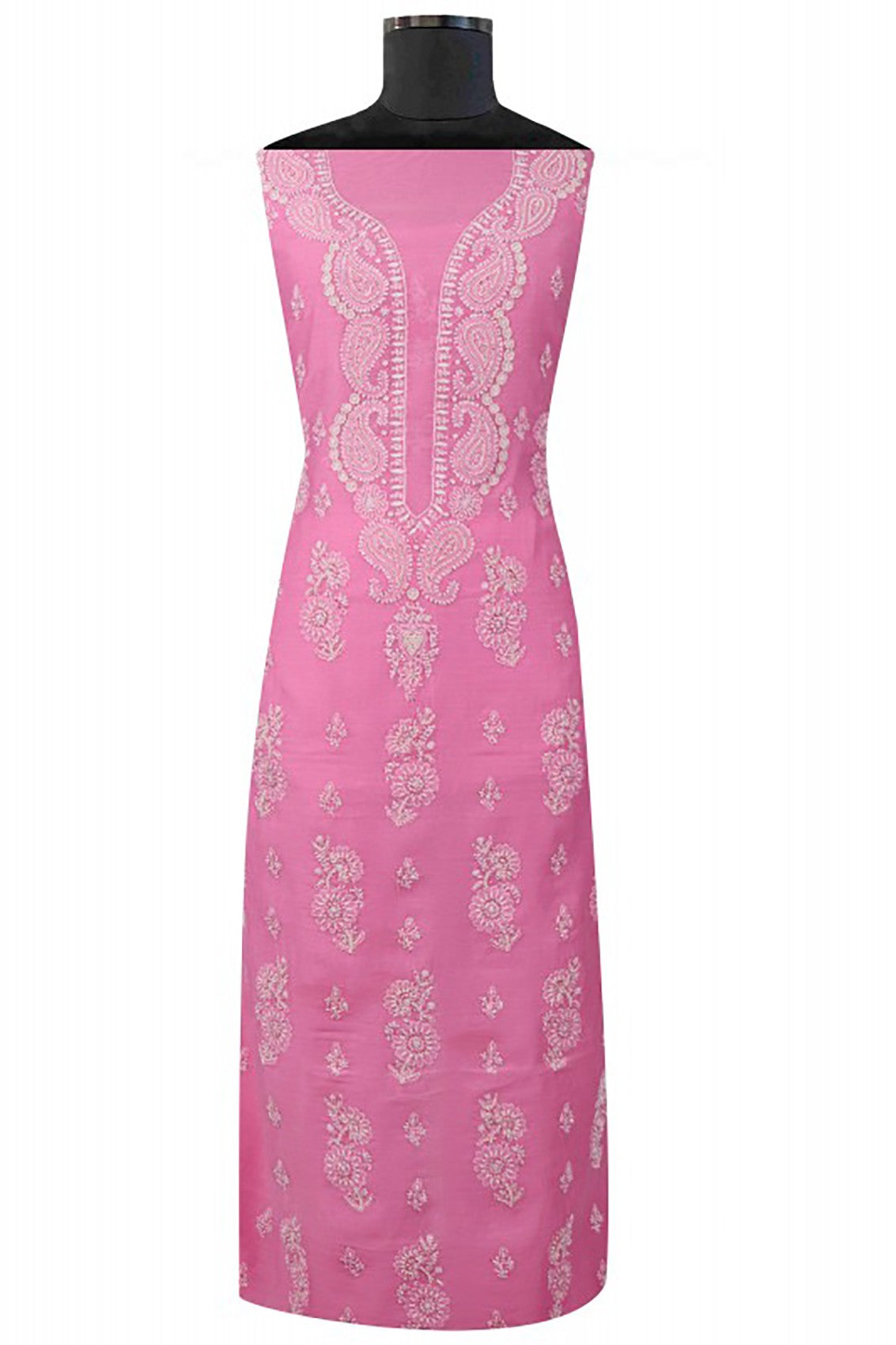 Ada Hand Embroidered Dark Pink Chanderi Lucknowi Chikankari Unstitched Suit Piece With Pearl Work A588557