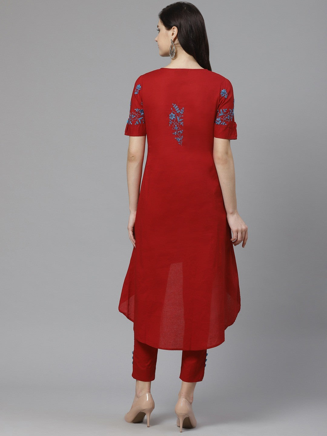 Ada Hand Embroidered Maroon Cotton Lucknowi Chikankari Kurta with Trouser Set A100326