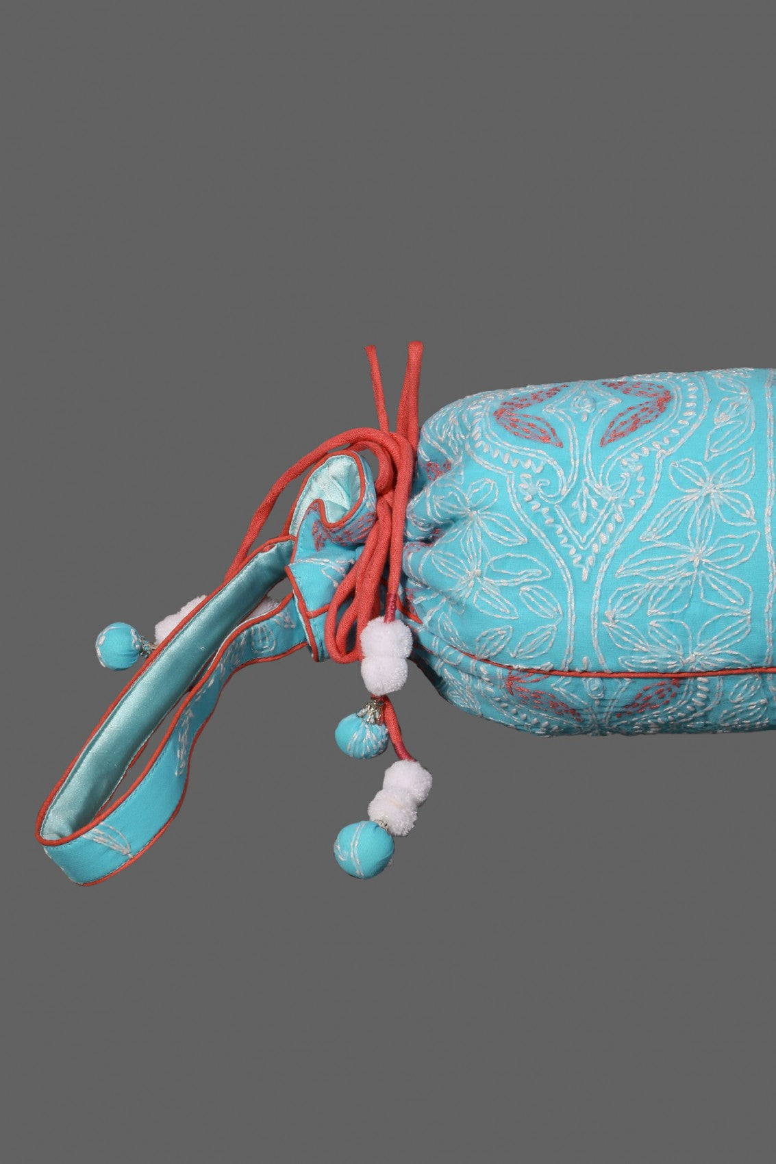 Ada Hand Embroidered Sky Blue Georgette Lucknowi Chikankari Potli Bag 01A115706
