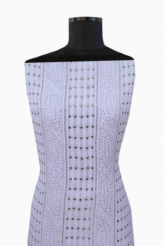 Ada Hand Embroidered White Pure Georgette Lucknowi Chikan Unstitched Kurta Piece With Muqaish Work A199086