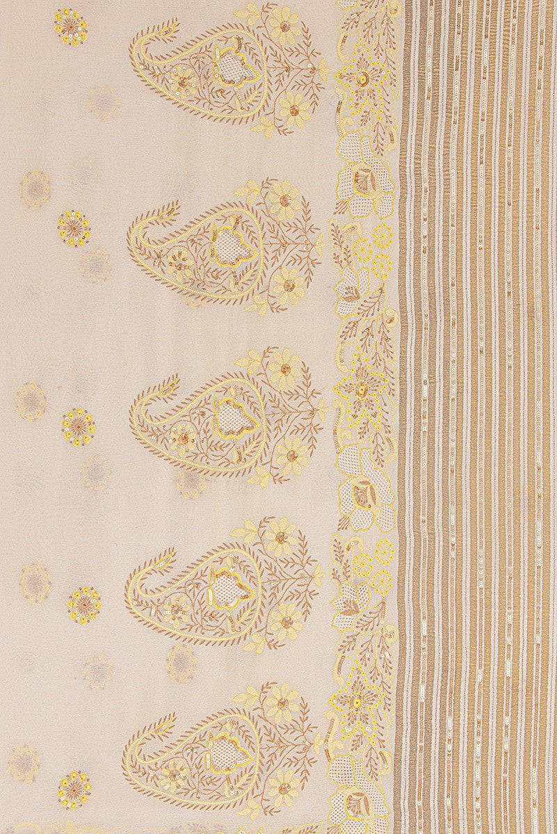 Ada Hand Embroidered Off White Pure Georgette Lucknowi Chikankari Saree/Blouse with Sequinned Work- A173764