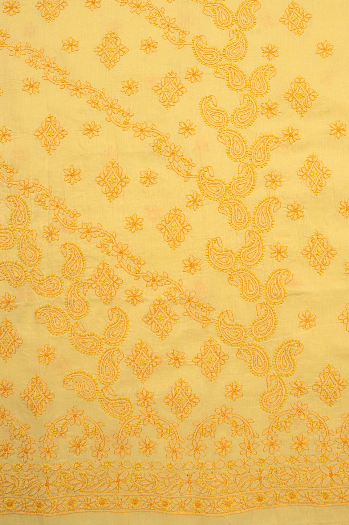 Ada Hand Embroidered Yellow Cotton Lucknowi Chikankari Unstitched Suit Piece A595134