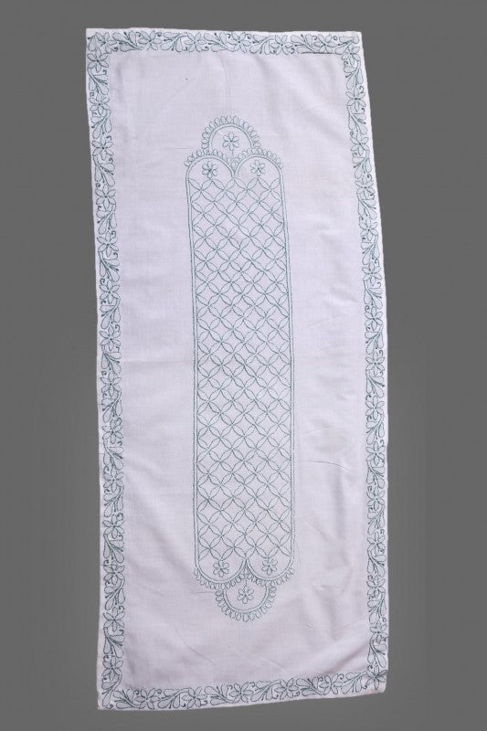 Ada Hand Embroidered White Cotton Lucknowi Chikankari Dining Table Runner Set A475738