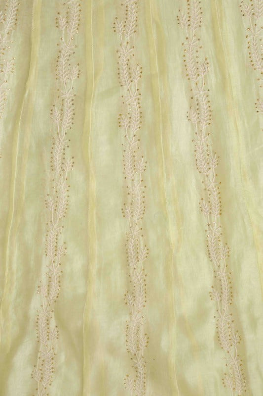 Ada Hand Embroidered Lemon Chanderi Lucknowi Chikankari Semi-Stitched Anarkali Kurta Dupatta Set With Muqaish Work A559713