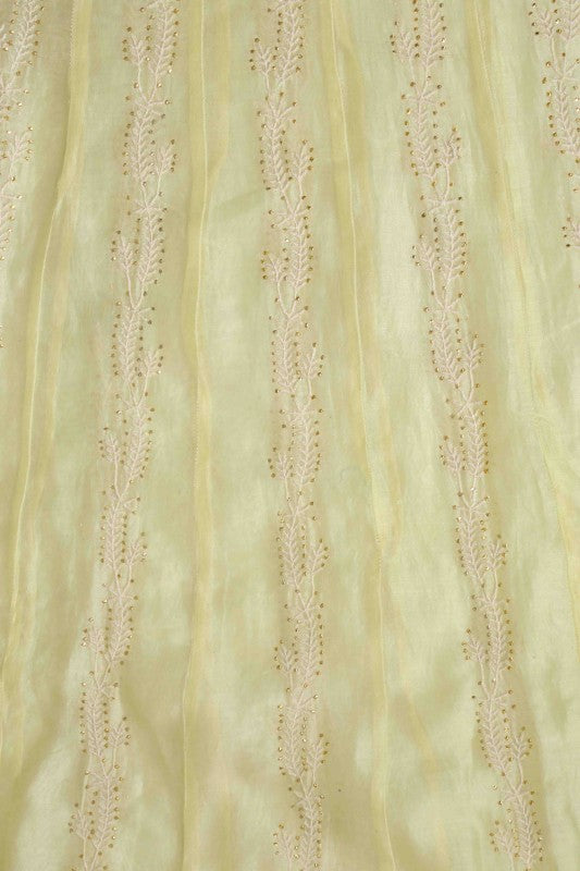 Ada Hand Embroidered Lemon Chanderi Lucknowi Chikankari Semi-Stitched Anarkali Kurta Dupatta Set With Muqaish Work A559713