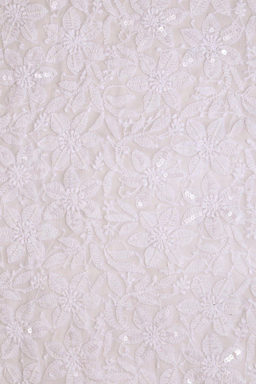 Ada Hand Embroidered White Georgette Lucknowi Chikan Unstitched Kurta Dupatta Set with Pearl & Sequinned A619056