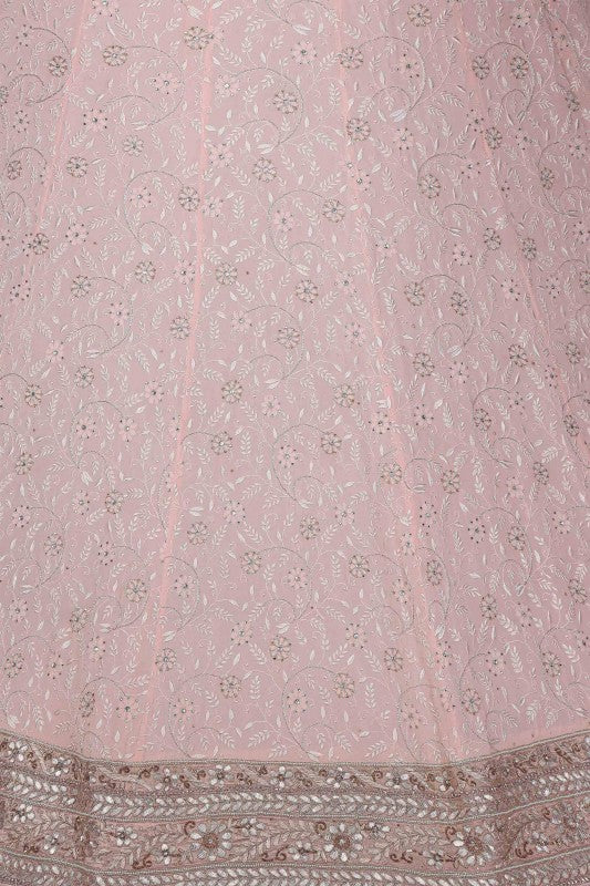 Ada Hand Embroidered Cameo Pink/Cream Pure Georgette Lucknowi Chikankari Lehenga Set With Gota patti Work– A574997