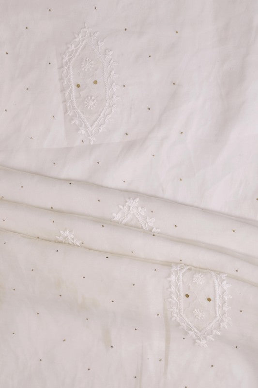 Ada Hand Embroidered Off White Organza Lucknowi Chikan Unstitched Kurta Piece With Muqaish Work A517580