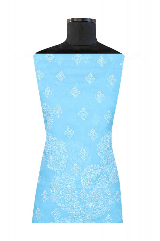 Ada Hand Embroidered Sky Blue Cotton Lucknowi Chikankari Unstitched Suit Piece A579448