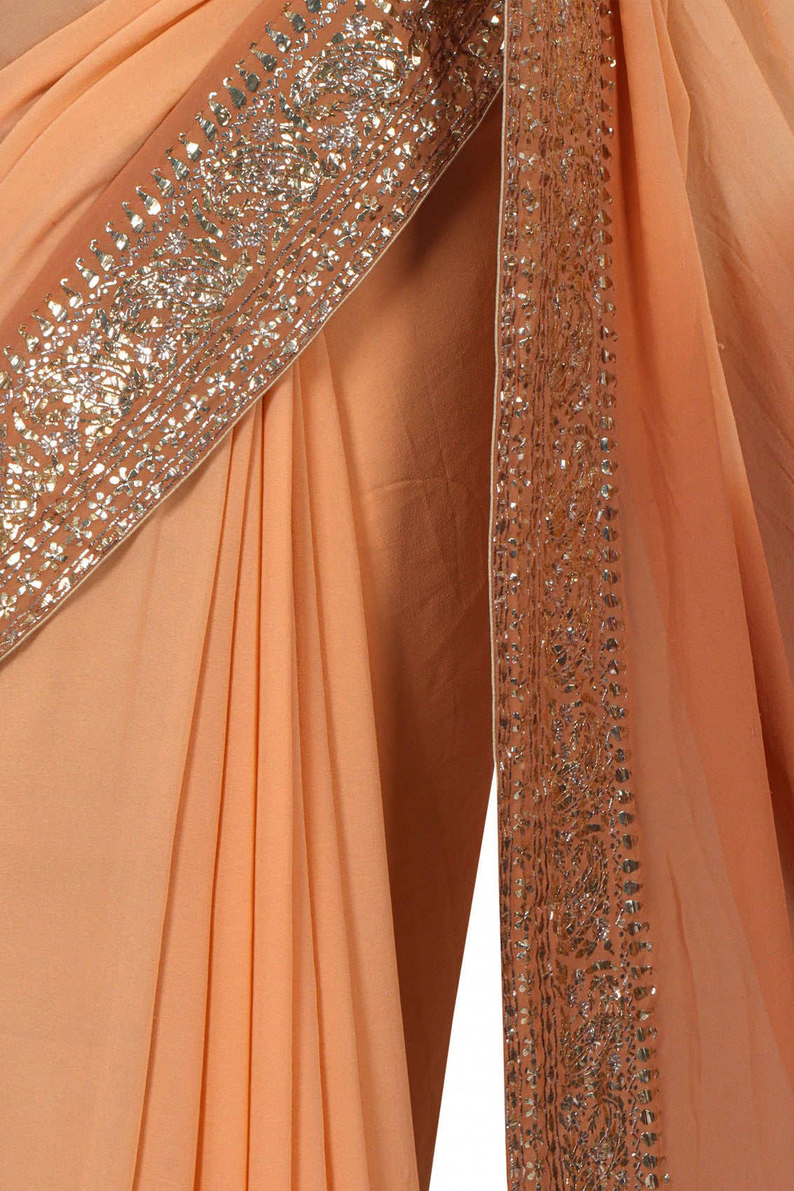 Ada Hand Embroidered Peach And Brown Ombre Shade Georgette Lucknowi Chikankari Saree/Blouse With Muqaish Work A601175