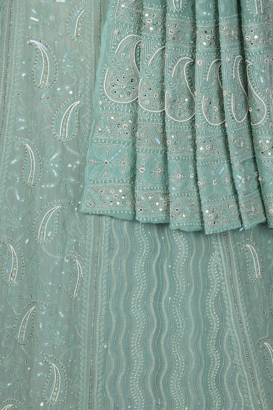 Ada Hand Embroidered Higgins Lake Grey Pure Georgette Lucknowi Chikankari Lehenga Set with Pearl & Sequinned Work A405333