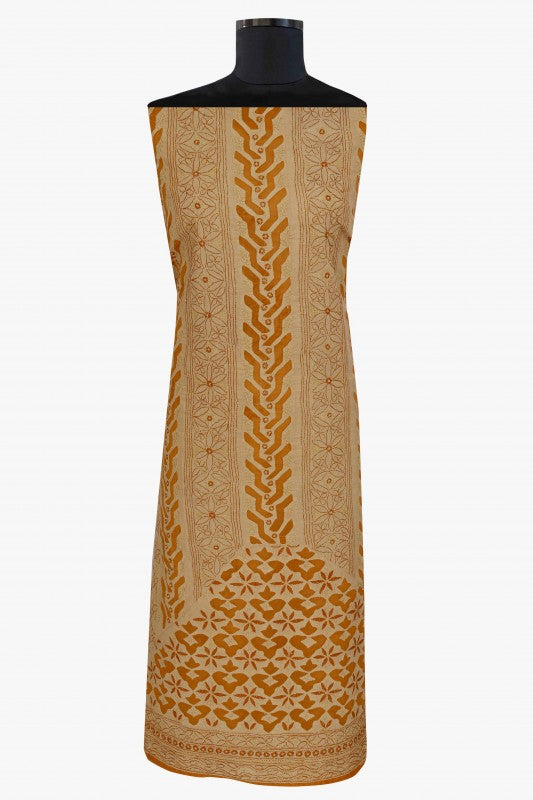 Ada Hand Embroidered Fawn Cotton Chikan Unstitched Suit Piece With Muqaish Work A619250