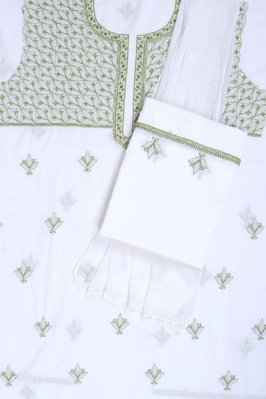 Ada Hand Embroidered White Cotton Lucknowi Chikankari Unstitched Suit Piece A94304