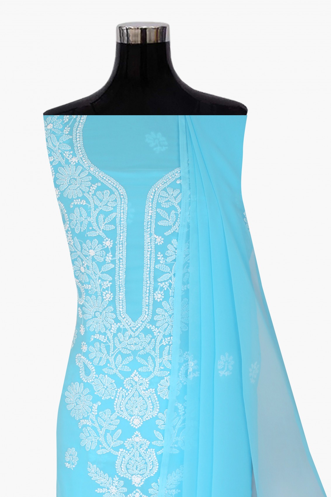 Ada Hand Embroidered Blue Georgette Lucknowi Chikankari Unstitched Suit Piece A211251