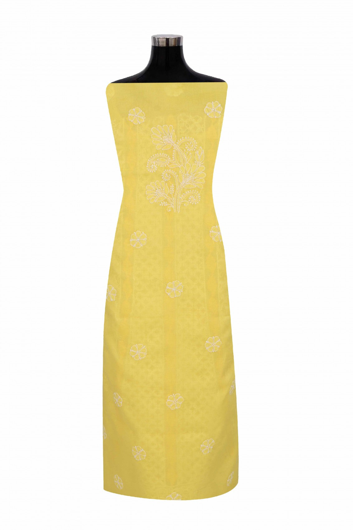 Ada Hand Embroidered Yellow Cotton Lucknowi Chikankari Unstitched Suit Piece 01A285115