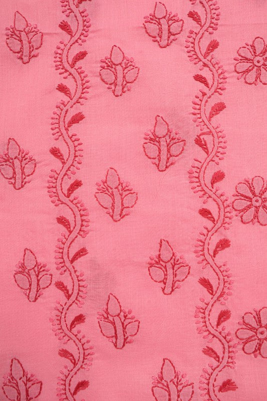 Ada Hand Embroidered Peach Cotton Lucknowi Chikan Unstitched Suit Piece A347798