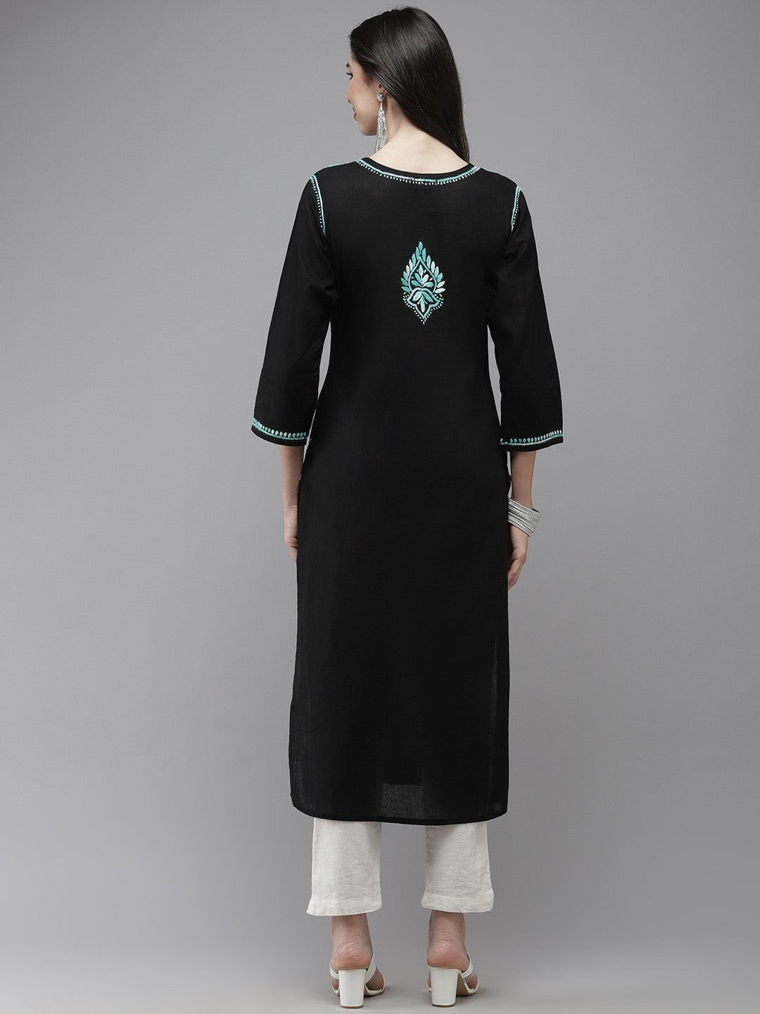 Ada Hand Embroidered Black Cotton Lucknow Chikankari Kurta A411279