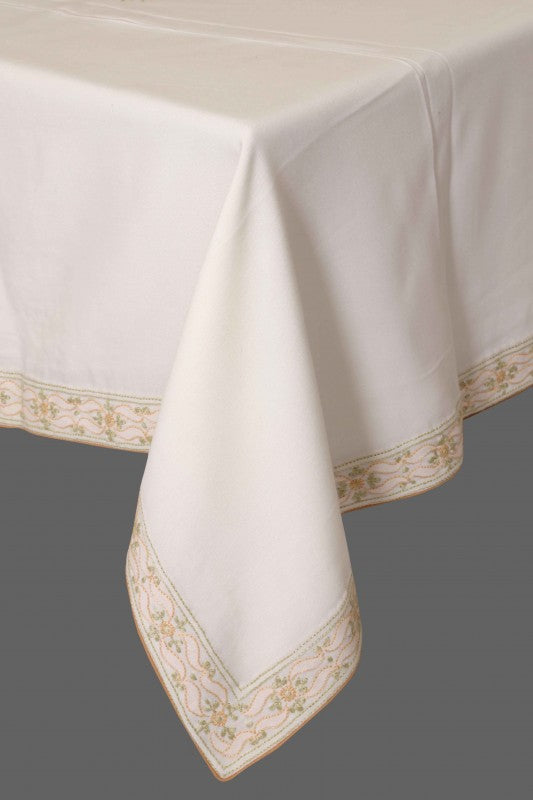 Ada Hand Embroidered White Cotton Lucknowi Chikankari Table Cover-A220543