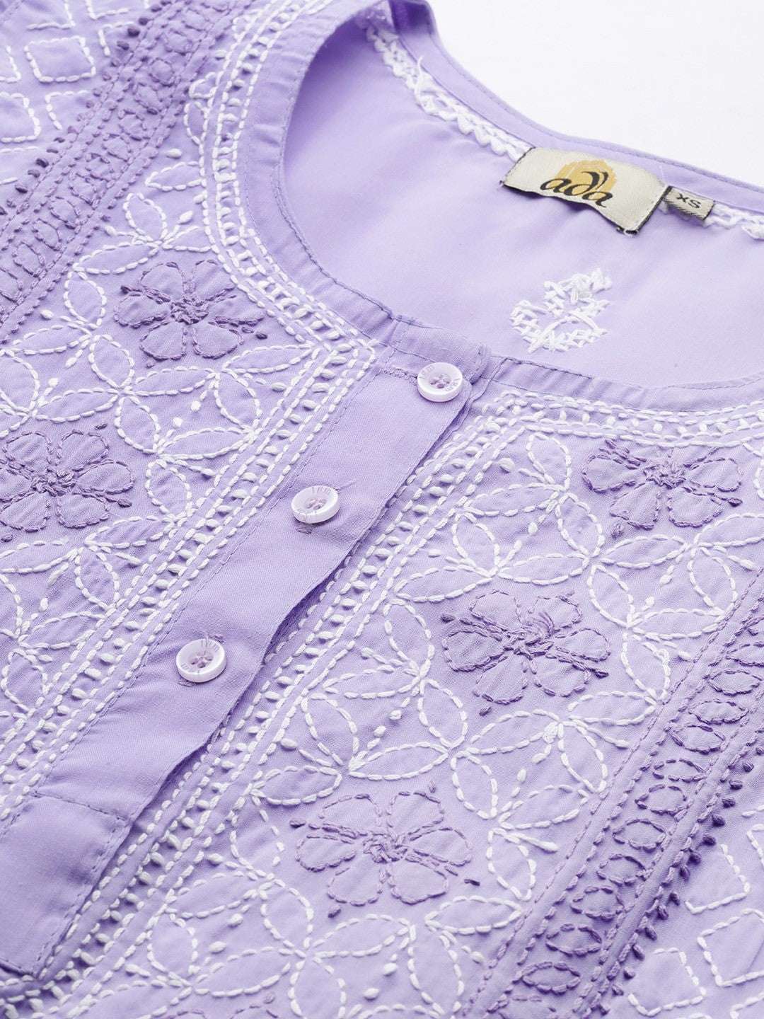 Ada Hand Embroidered Mauve Cotton Lucknowi Chikankari Straight Kurti A911237