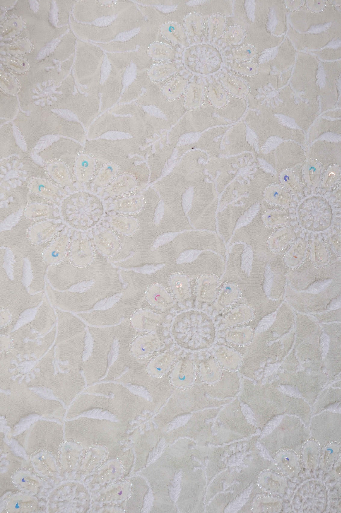 Ada Hand Embroidered White Pure Georgette Lucknowi Chikankari Unstitched Kurta Dupatta Set With Pearl Work 01A186865