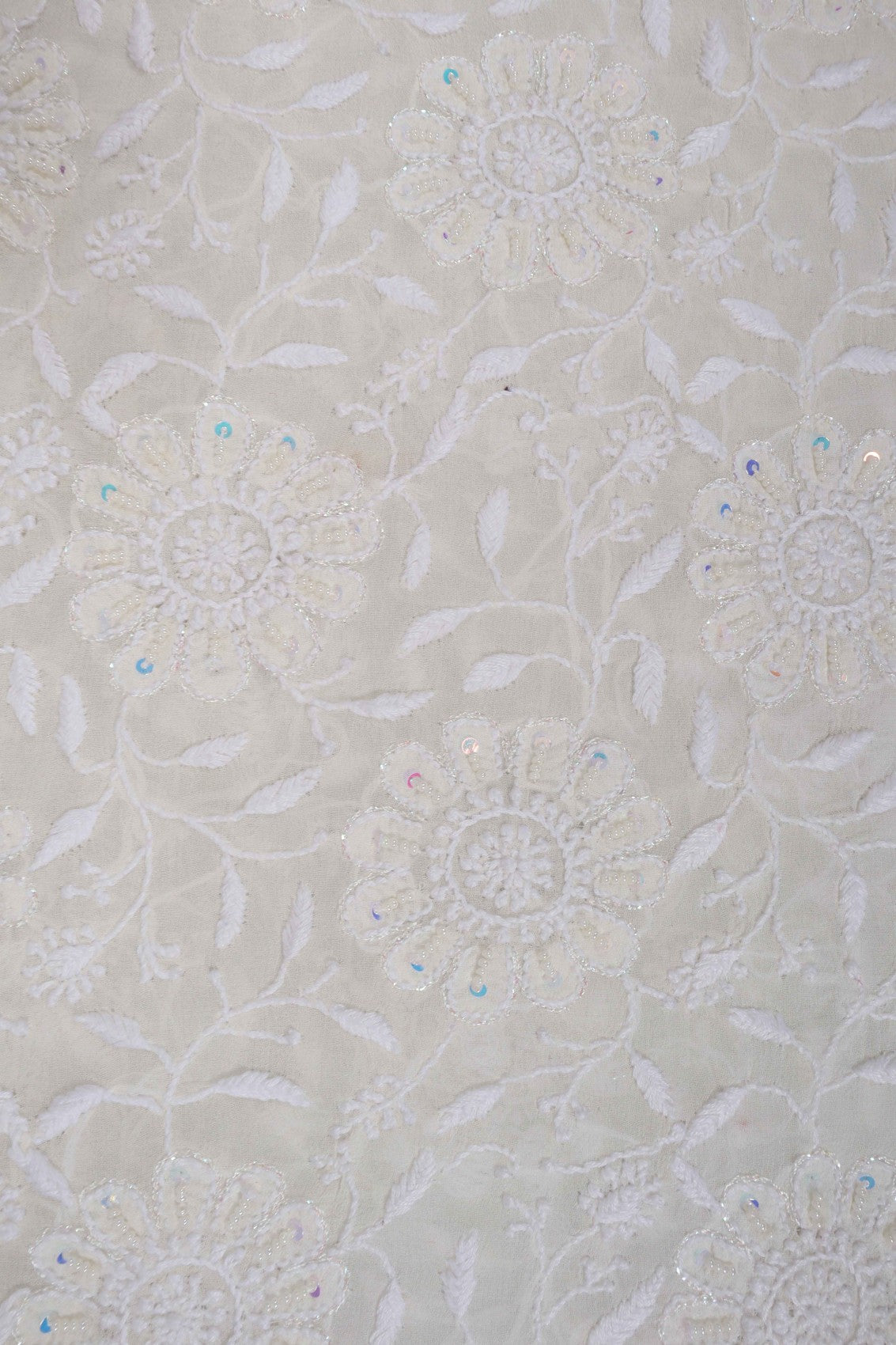 Ada Hand Embroidered White Pure Georgette Lucknowi Chikankari Unstitched Kurta Dupatta Set With Pearl Work 01A186865