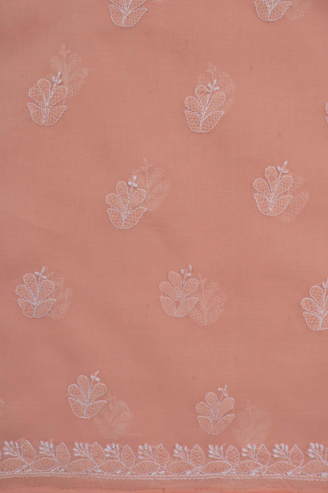 Ada Hand Embroidered Peach Cotton Lucknowi Chikankari Unstitched Suit Piece 01A272282