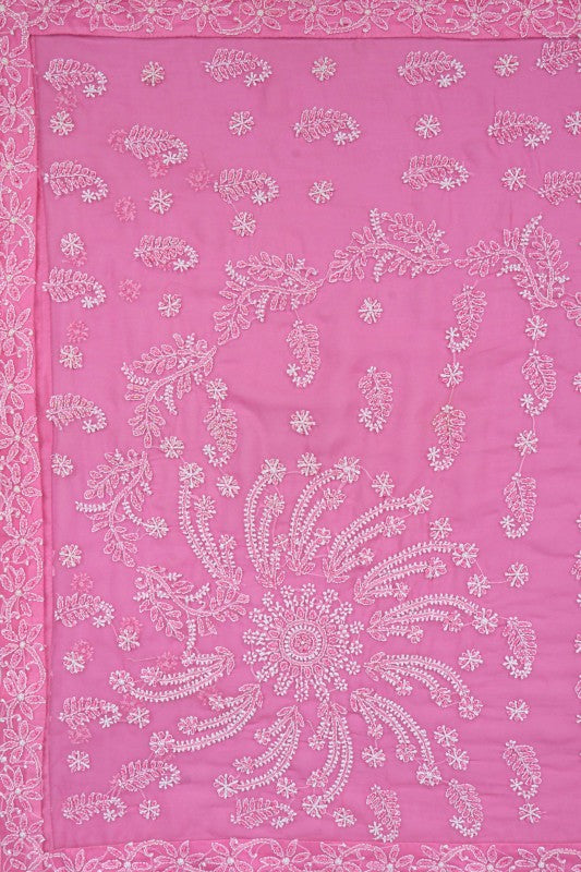 Ada Hand Embroidered Pink Georgette Lucknowi Chikankari Saree/Blouse With Pearl Work A493286