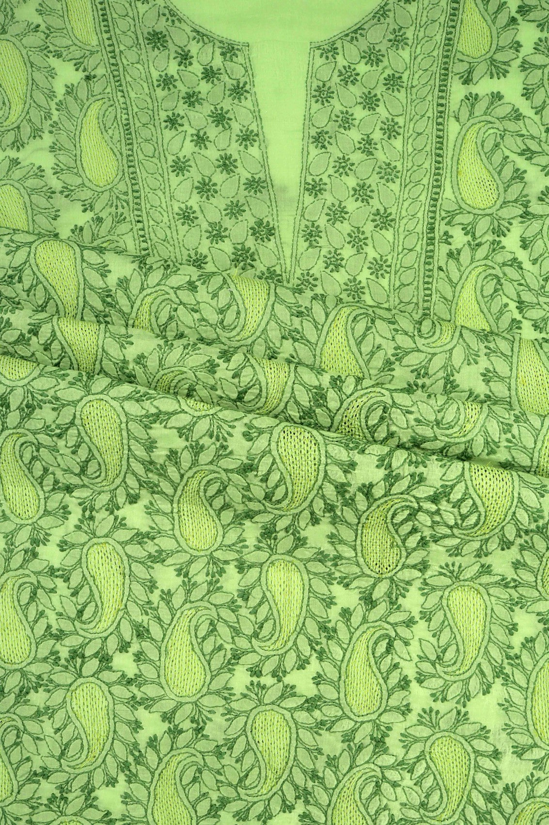 Ada Hand Embroidered Green Cotton Lucknowi Chikankari Unstitched Suit Piece 01A137022
