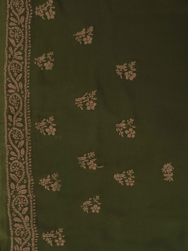 Ada Hand Embroidered Sage Green Georgette Lucknowi Chikan Unstitched Kurta Piece A316173
