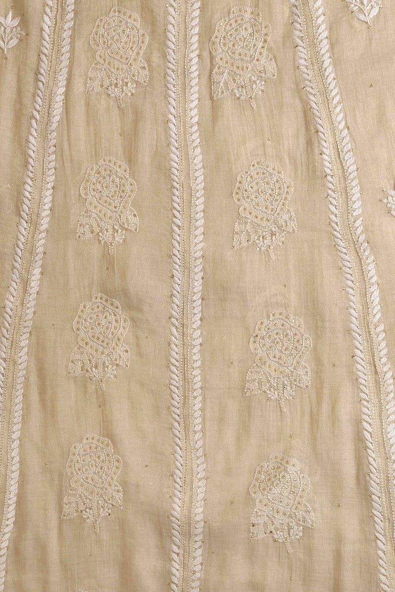 Ada Hand Embroidered Fawn Tissue Lucknowi Chikankari Semi-stitched Angarkha Style Anarkali Kurta With Muqaish Work-A595338