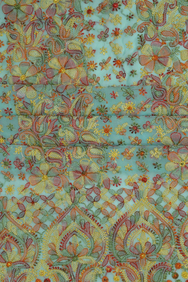 Ada Hand Embroidered Sea Green Georgette Lucknowi Chikankari Unstitched Suit Piece A211180