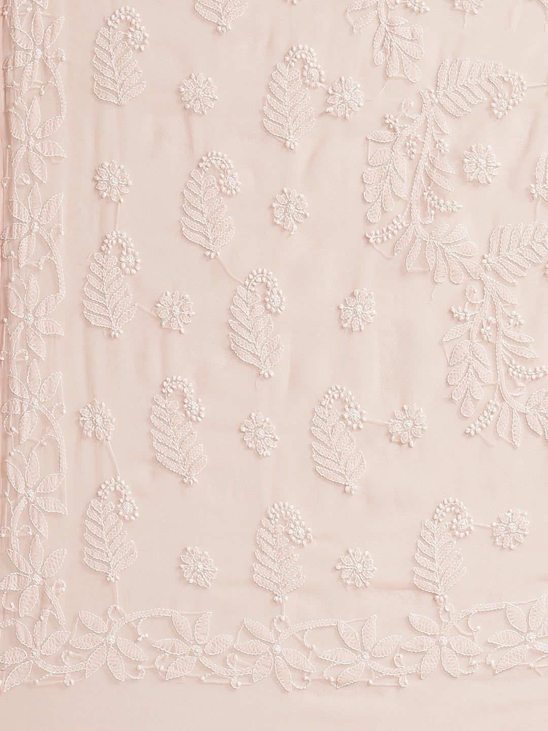 Ada Hand Embroidered Peach Georgette Lucknow Chikan Saree With Blouse-A452096
