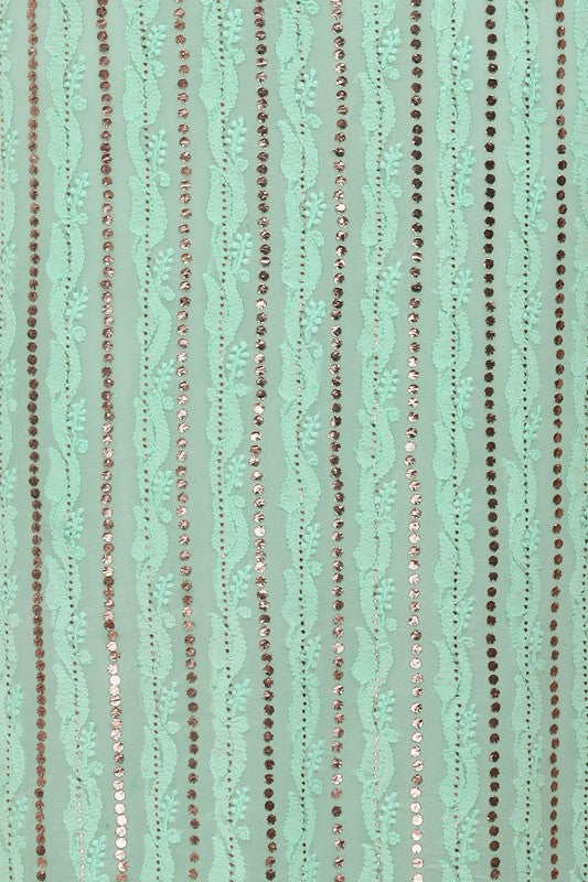 Ada Hand Embroidered Sea Green Pure Georgette Lucknowi Chikan Unstitched Kurta Dupatta Set With Muqaish Work- A561303
