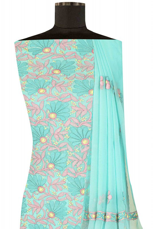 Ada Hand Embroidered Sea Green Georgette Lucknowi Chikan Unstitched Suit Piece A593501