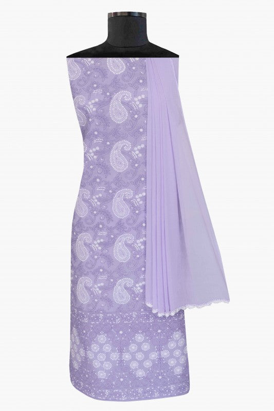 Ada Hand Embroidered Mauve Cotton Lucknowi Chikan Unstitched Suit Piece-A211111