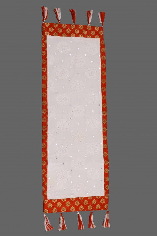 Ada Hand Embroidered White Pure Georgette Lucknowi Chikankari Table Runner With Sequinned Work 01A15146