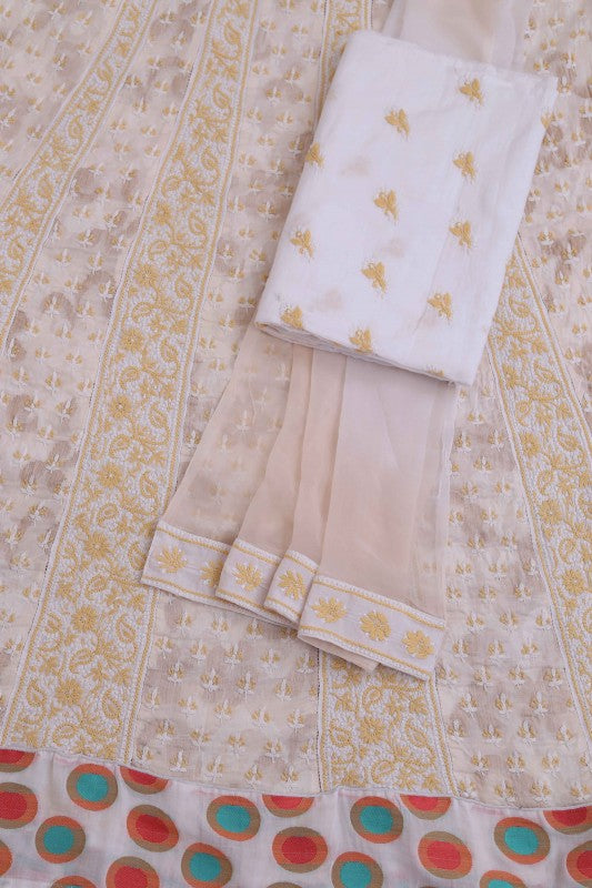 Ada Hand Embroidered White Cotton Lucknowi Chikankari Unstitched Anarkali Set A23220