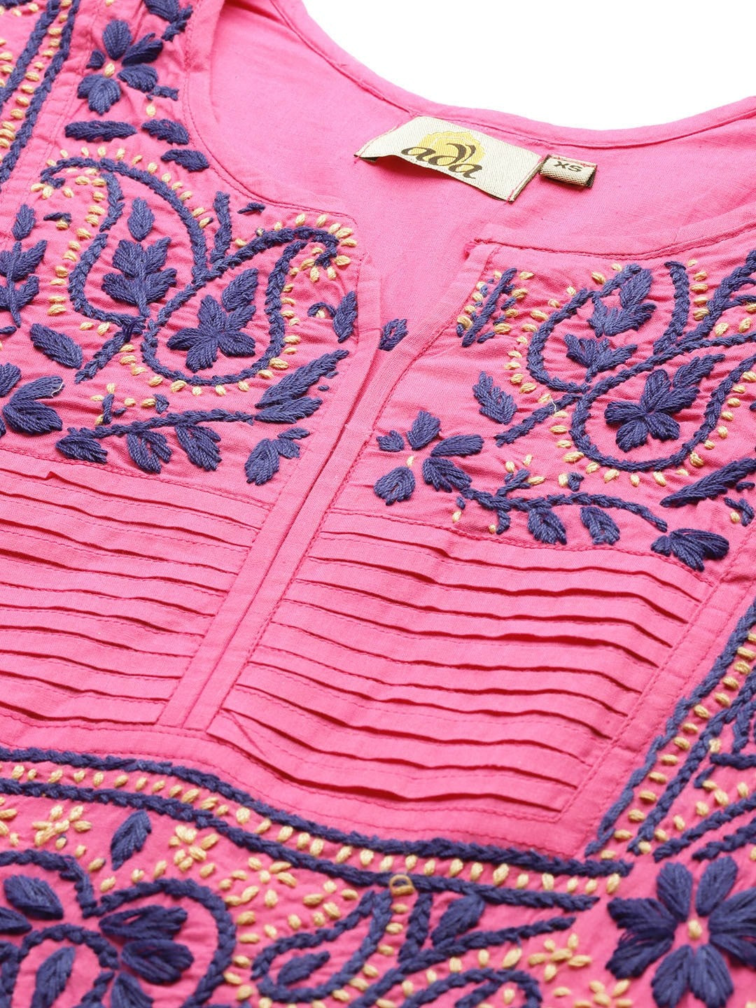 Ada Hand Embroidered Pink Cotton Lucknowi Chikankari Kurti A226697