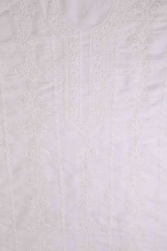 Ada Hand Embroidered White Cotton Lucknowi Chikankari Men's Kurta Piece A617080