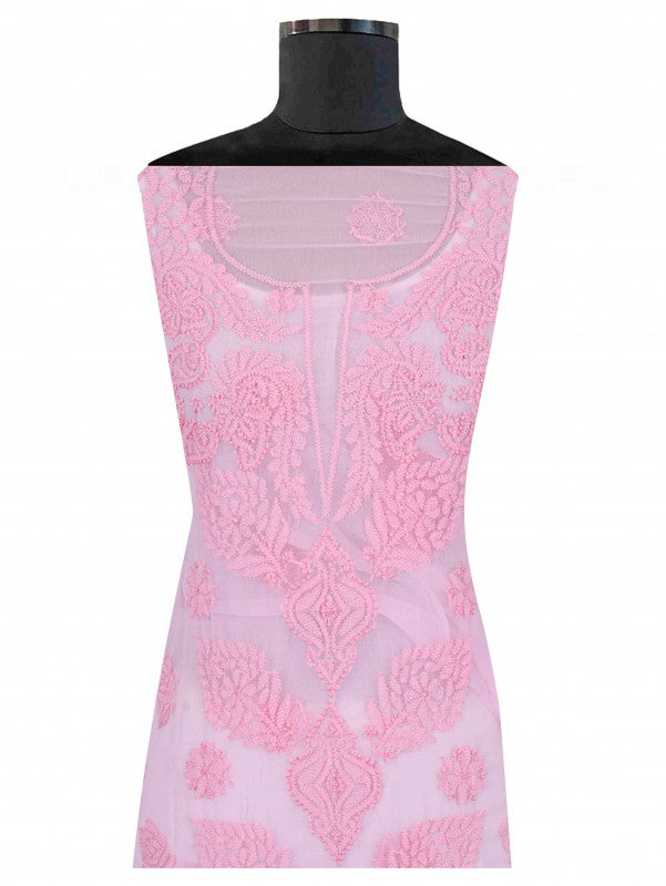 Ada Hand Embroidered Baby Pink Georgette Lucknowi Chikan Unstitched Suit Piece A211228