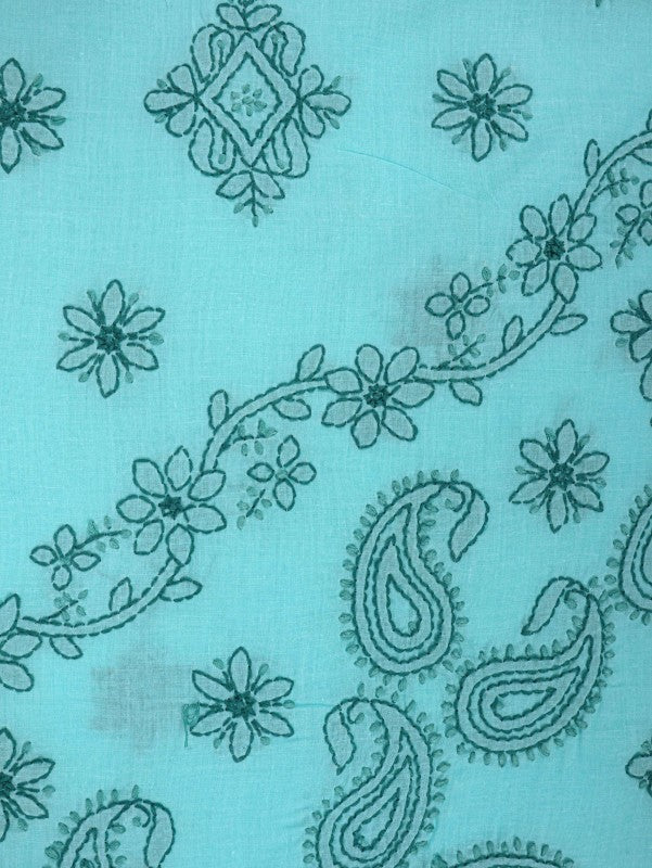Ada Hand Embroidered Sea Green Cotton Lucknowi Chikankari Unstitched Suit Piece 01A178585